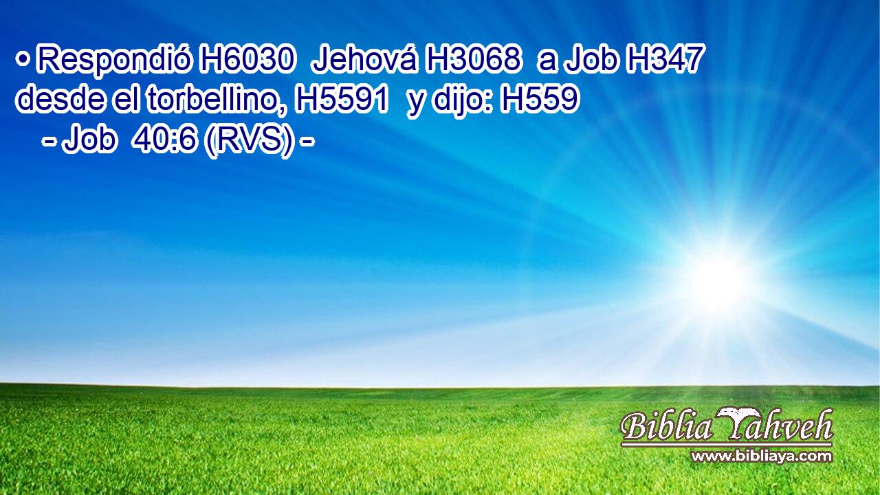 • Respondió H6030  Jehová H3068  a Job H347  desde el torbellino, H5591  y dijo: H559  