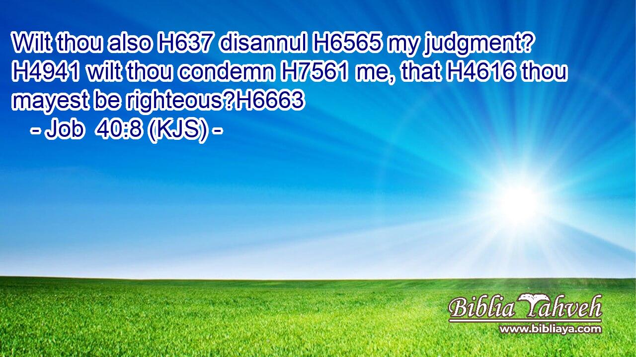 Wilt thou also H637 disannul H6565 my judgment? H4941 wilt thou condemn H7561 me, that H4616 thou mayest be righteous?H6663