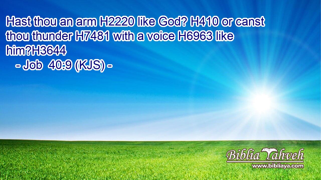 Hast thou an arm H2220 like God? H410 or canst thou thunder H7481 with a voice H6963 like him?H3644