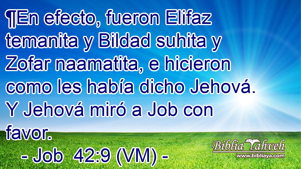  ¶En efecto, fueron Elifaz temanita y Bildad suhita y Zofar naamatita, e hicieron como les había dicho Jehová. Y Jehová miró a Job con favor. 