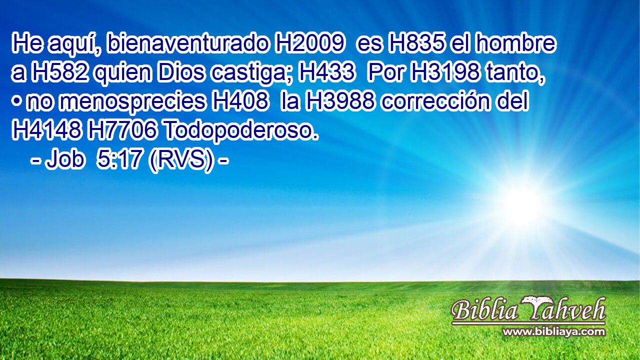 He aquí, bienaventurado H2009  es H835 el hombre a H582 quien Dios castiga; H433  Por H3198 tanto, • no menosprecies H408  la H3988 corrección del H4148 H7706 Todopoderoso. 