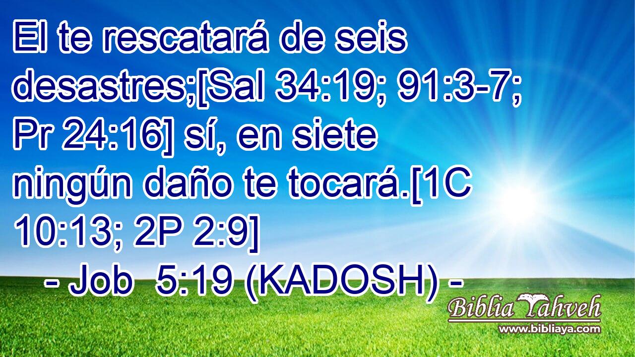  El te rescatará de seis desastres;[Sal 34:19; 91:3-7; Pr 24:16] sí, en siete ningún daño te tocará.[1C 10:13; 2P 2:9] 