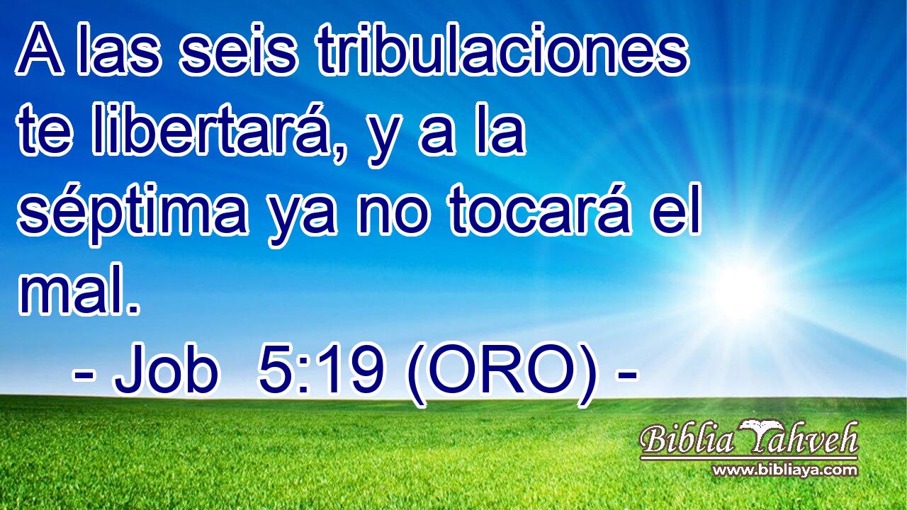  A las seis tribulaciones te libertará, y a la séptima ya no tocará el mal. 
