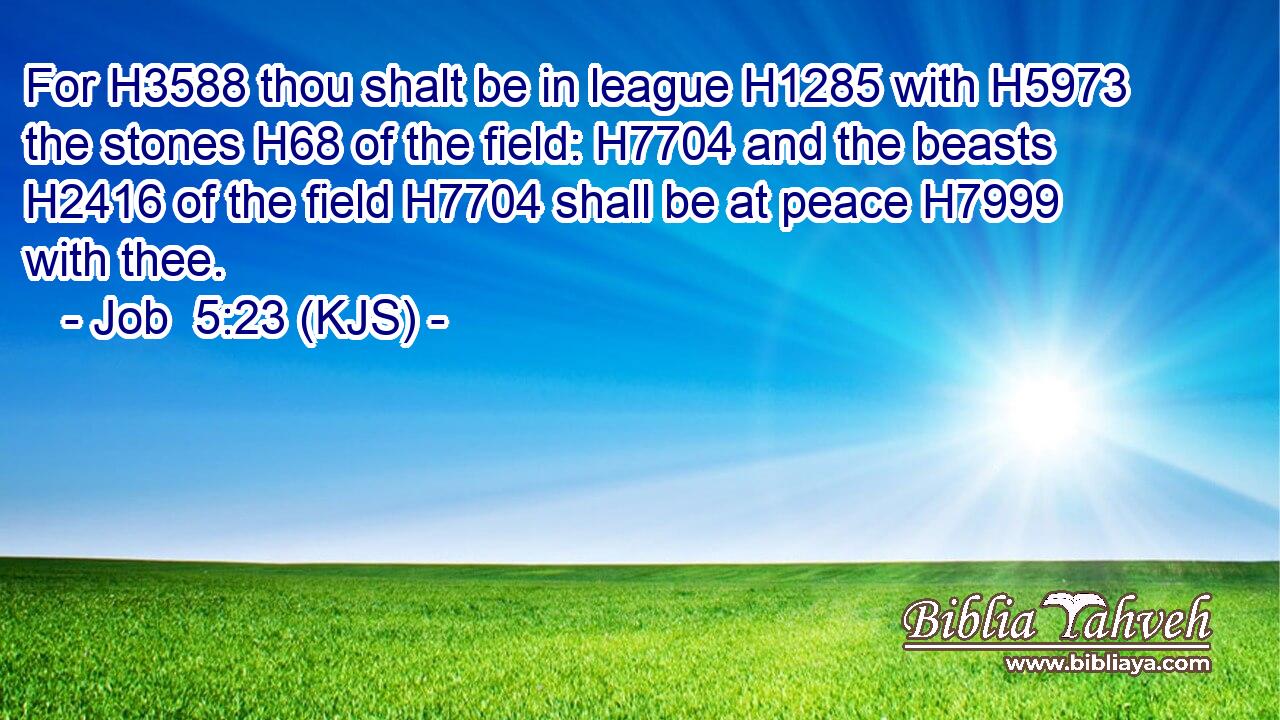 For H3588 thou shalt be in league H1285 with H5973 the stones H68 of the field: H7704 and the beasts H2416 of the field H7704 shall be at peace H7999 with thee.
