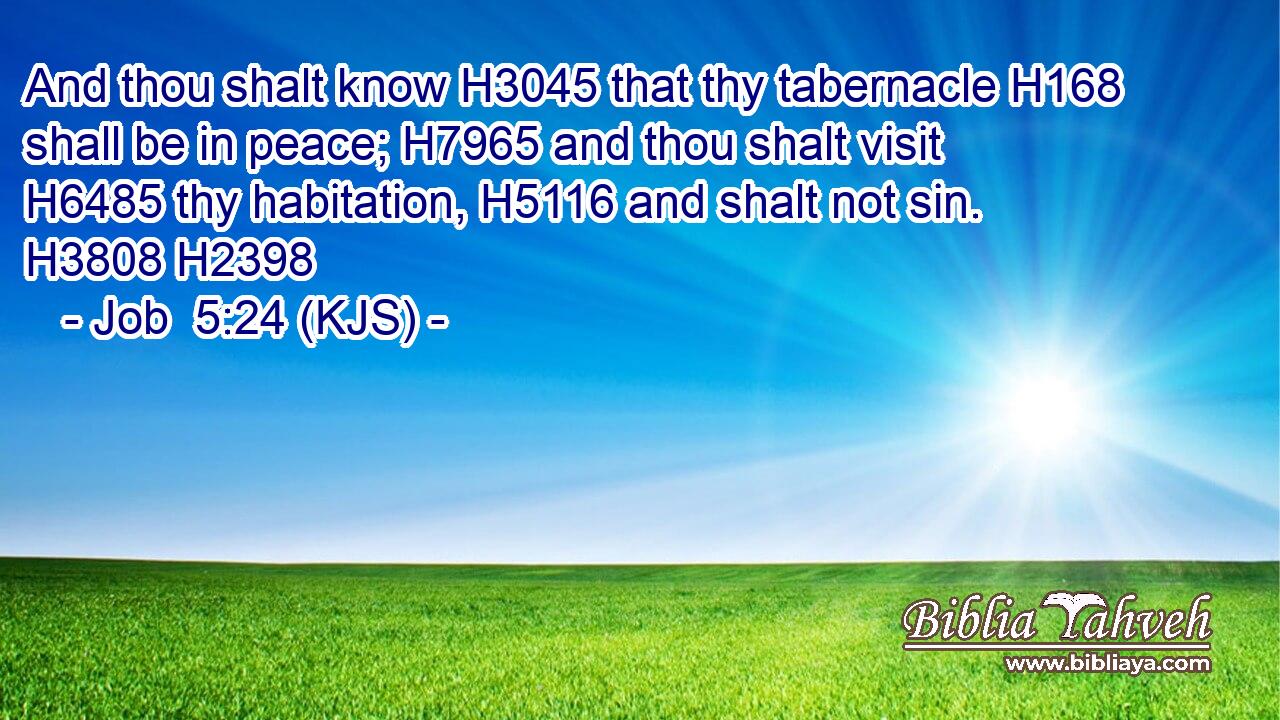 And thou shalt know H3045 that thy tabernacle H168 shall be in peace; H7965 and thou shalt visit H6485 thy habitation, H5116 and shalt not sin. H3808 H2398