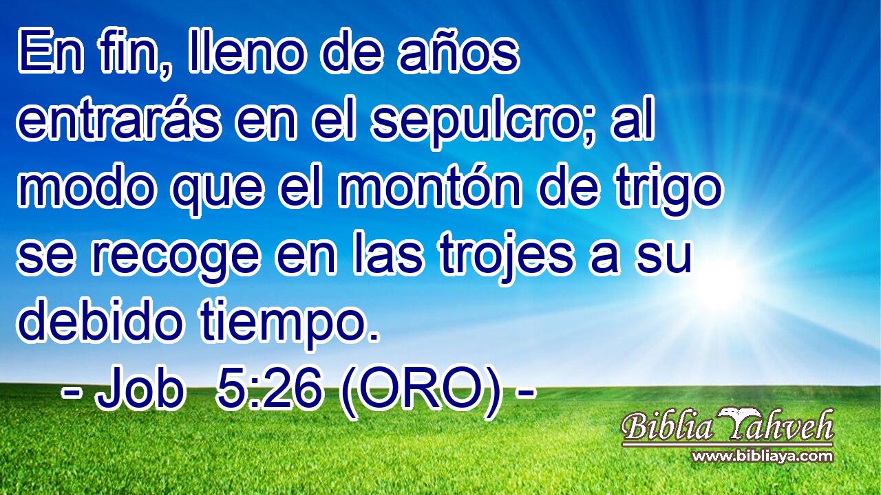  En fin, lleno de años entrarás en el sepulcro; al modo que el montón de trigo se recoge en las trojes a su debido tiempo. 