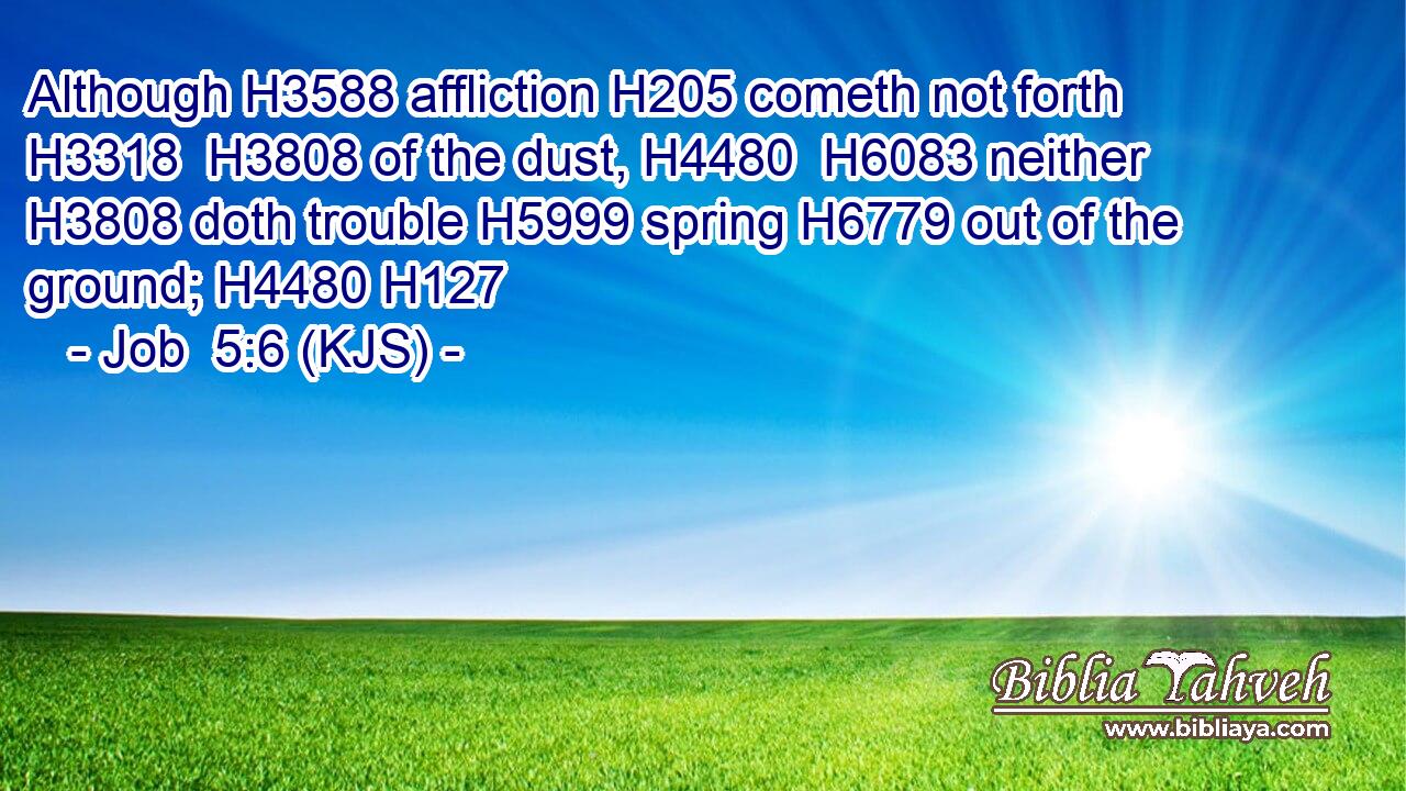 Although H3588 affliction H205 cometh not forth H3318  H3808 of the dust, H4480  H6083 neither H3808 doth trouble H5999 spring H6779 out of the ground; H4480 H127