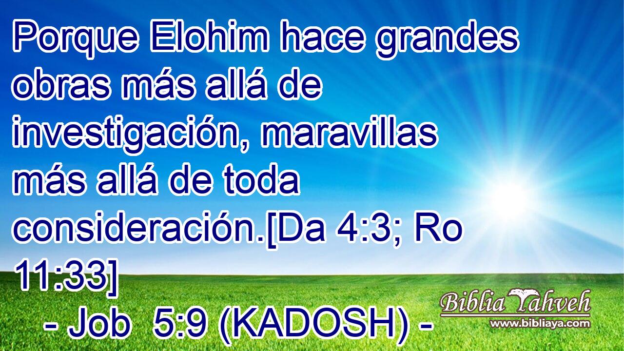  Porque Elohim hace grandes obras más allá de investigación, maravillas más allá de toda consideración.[Da 4:3; Ro 11:33] 