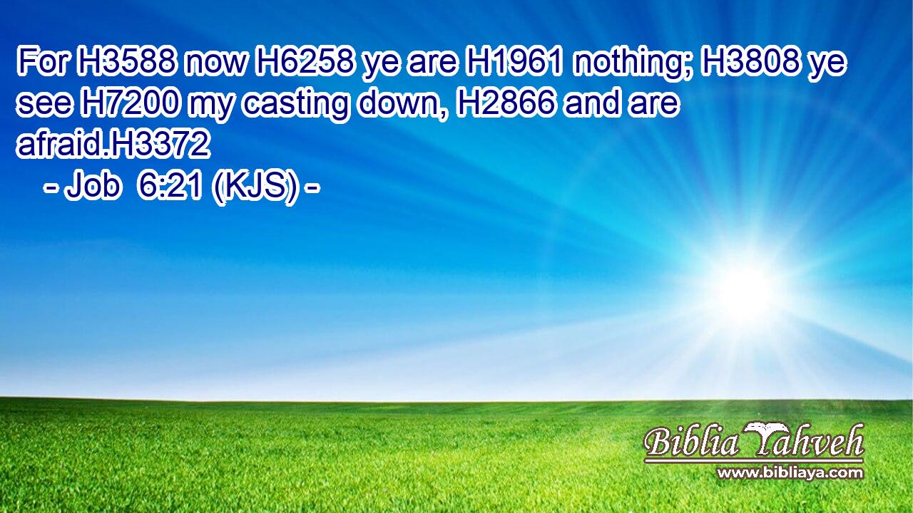 For H3588 now H6258 ye are H1961 nothing; H3808 ye see H7200 my casting down, H2866 and are afraid.H3372