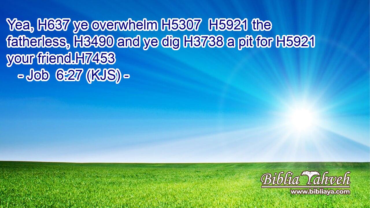 Yea, H637 ye overwhelm H5307  H5921 the fatherless, H3490 and ye dig H3738 a pit for H5921 your friend.H7453