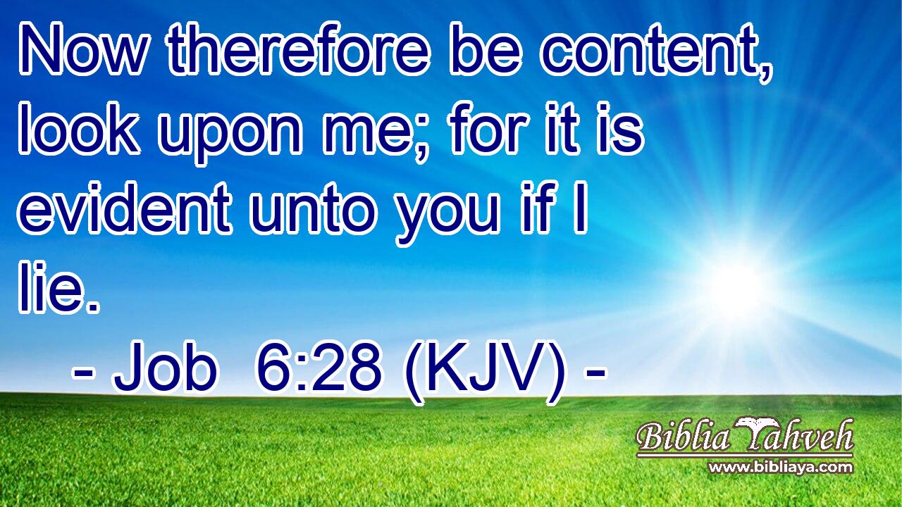 Now therefore be content, look upon me; for it is evident unto you if I lie.