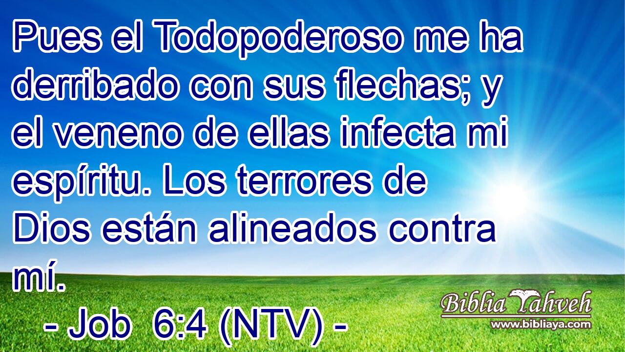 Pues el Todopoderoso me ha derribado con sus flechas; y el veneno de ellas infecta mi espíritu. Los terrores de Dios están alineados contra mí.