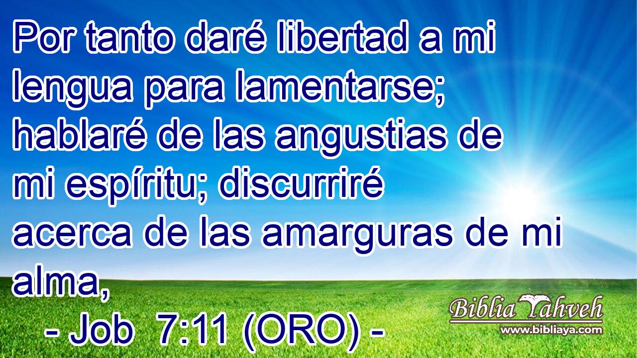  Por tanto daré libertad a mi lengua para lamentarse; hablaré de las angustias de mi espíritu; discurriré acerca de las amarguras de mi alma, 