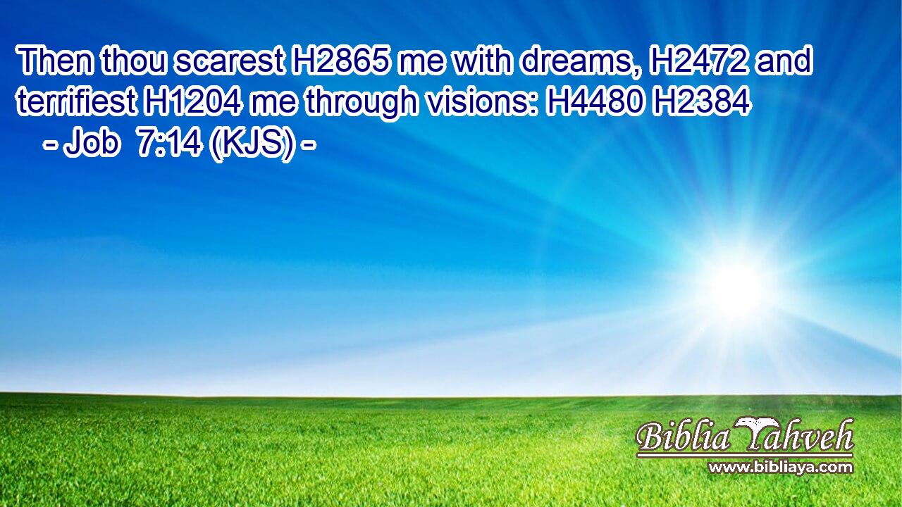 Then thou scarest H2865 me with dreams, H2472 and terrifiest H1204 me through visions: H4480 H2384