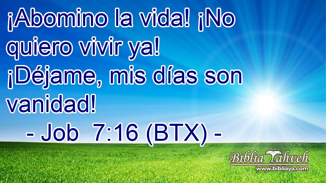 ¡Abomino la vida! ¡No quiero vivir ya! ¡Déjame, mis días son vanidad!