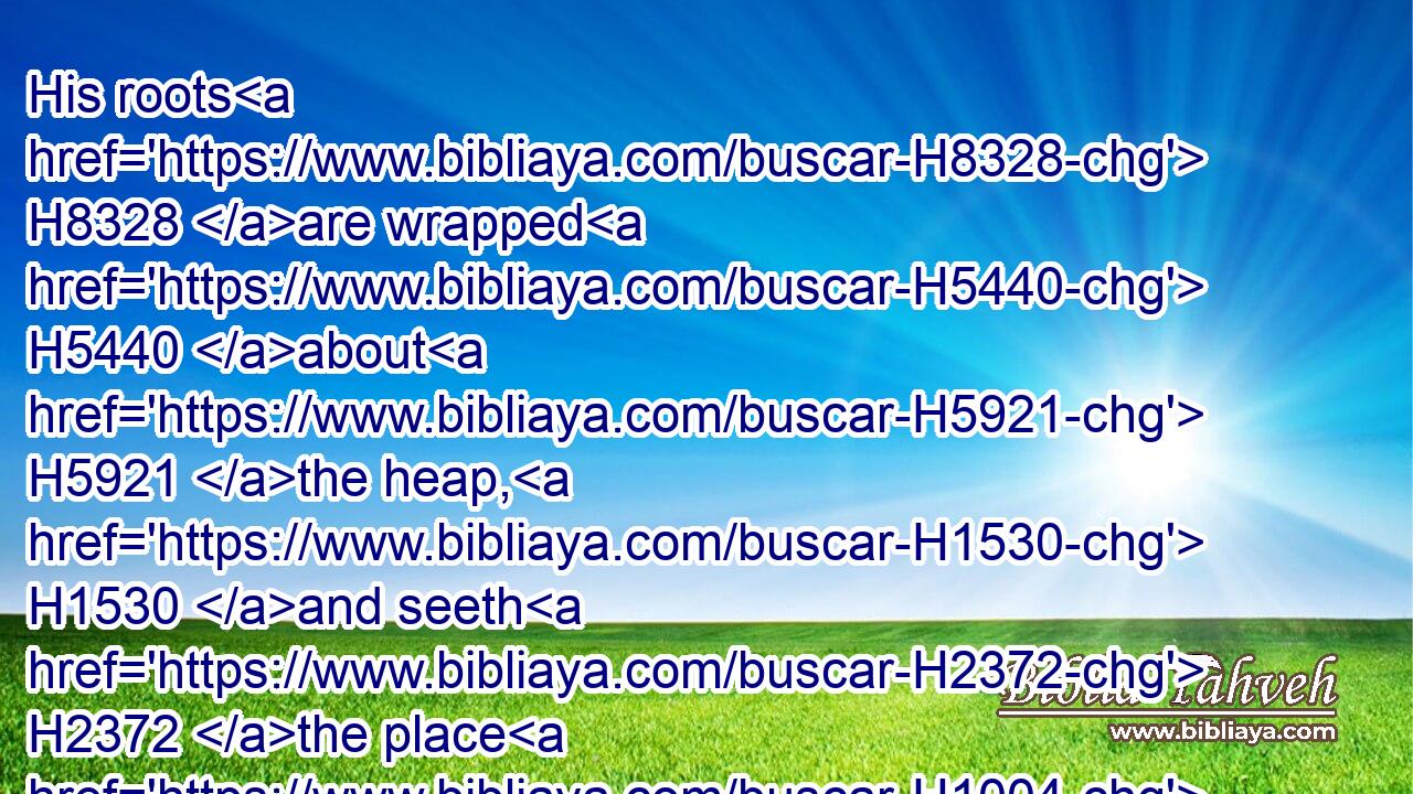 His roots H8328 are wrapped H5440 about H5921 the heap, H1530 and seeth H2372 the place H1004 of stones.H68