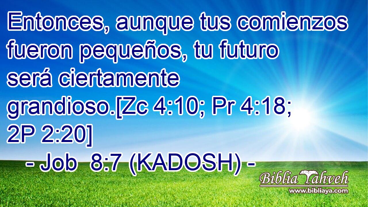  Entonces, aunque tus comienzos fueron pequeños, tu futuro será ciertamente grandioso.[Zc 4:10; Pr 4:18; 2P 2:20] 