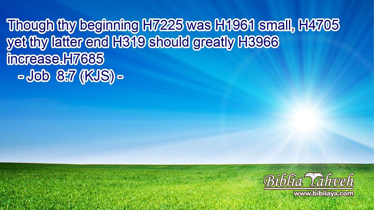 Though thy beginning H7225 was H1961 small, H4705 yet thy latter end H319 should greatly H3966 increase.H7685