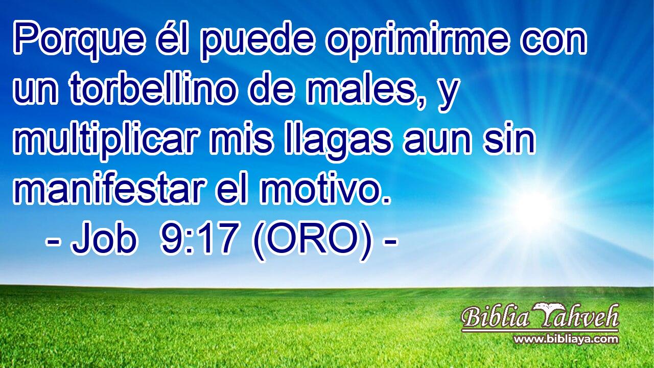  Porque él puede oprimirme con un torbellino de males, y multiplicar mis llagas aun sin manifestar el motivo. 