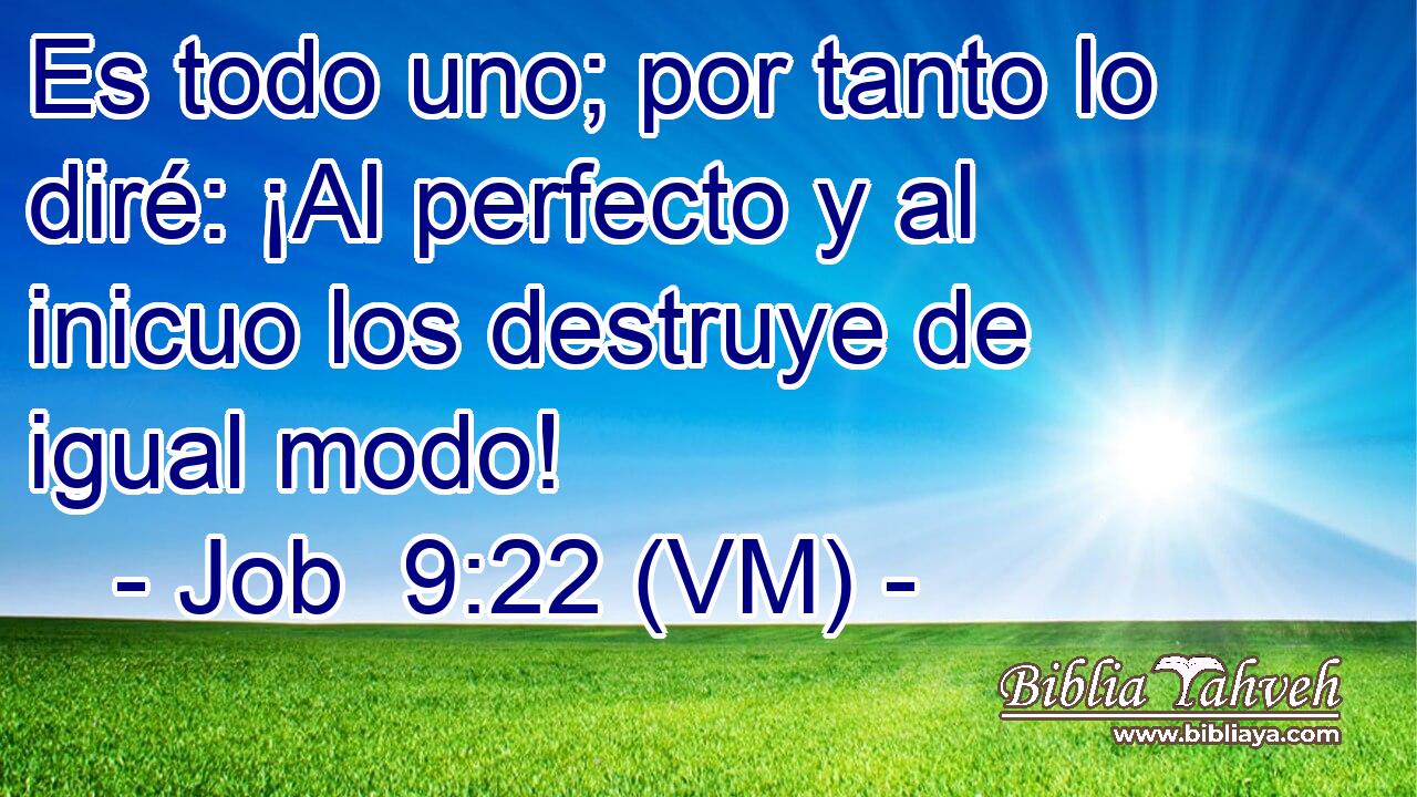  Es todo uno; por tanto lo diré: ¡Al perfecto y al inicuo los destruye de igual modo! 