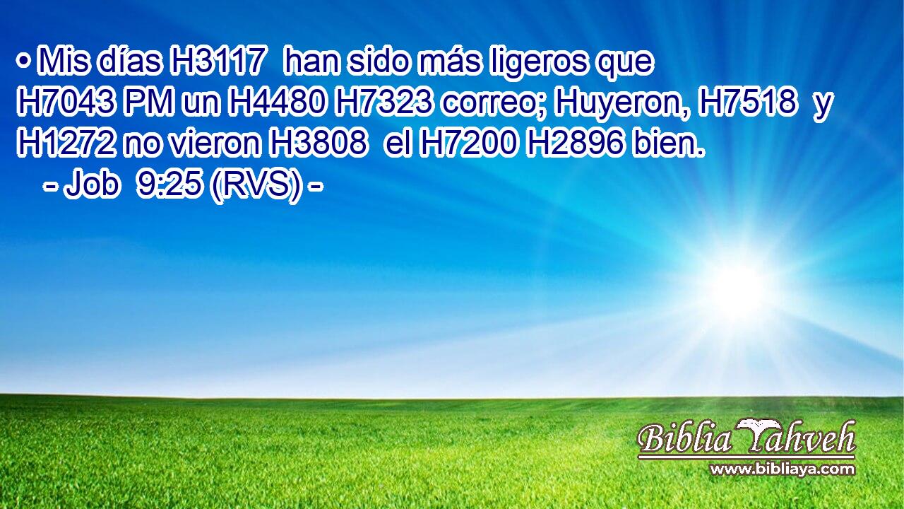 • Mis días H3117  han sido más ligeros que H7043 PM un H4480 H7323 correo; Huyeron, H7518  y H1272 no vieron H3808  el H7200 H2896 bien. 