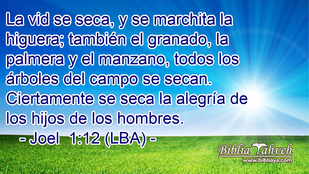 La vid se seca, y se marchita la higuera; también el granado, la palmera y el manzano, todos los árboles del campo se secan. Ciertamente se seca la alegría de los hijos de los hombres.