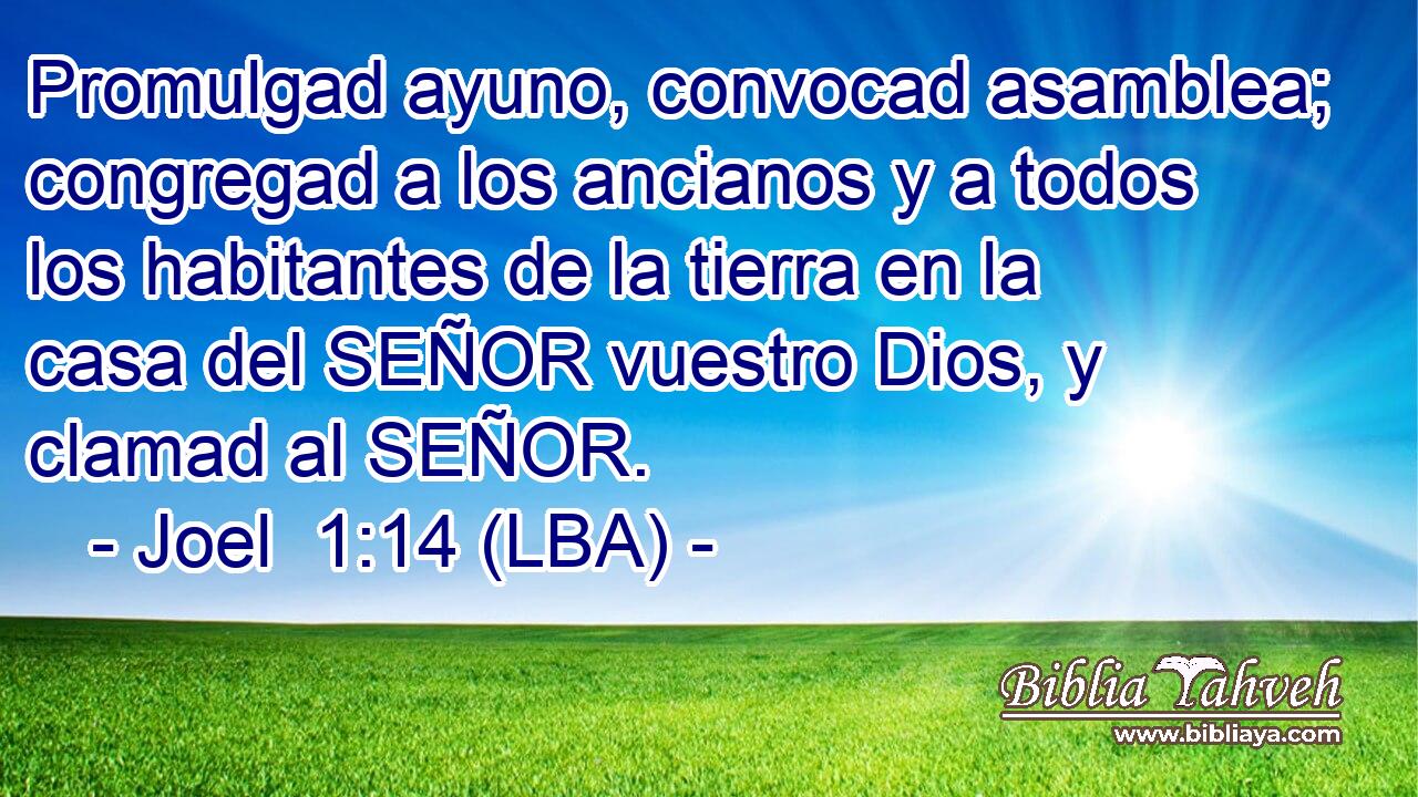 Promulgad ayuno, convocad asamblea; congregad a los ancianos y a todos los habitantes de la tierra en la casa del SEÑOR vuestro Dios, y clamad al SEÑOR.