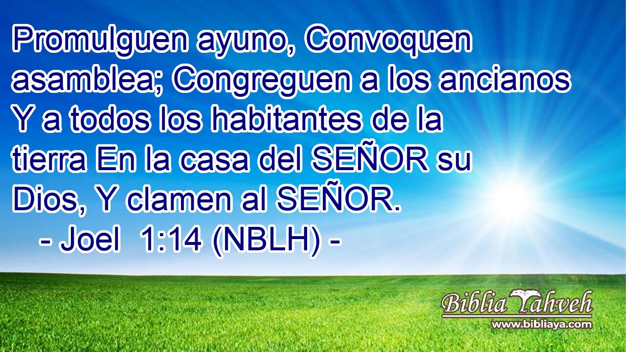  Promulguen ayuno, Convoquen asamblea; Congreguen a los ancianos Y a todos los habitantes de la tierra En la casa del SEÑOR su Dios, Y clamen al SEÑOR. 