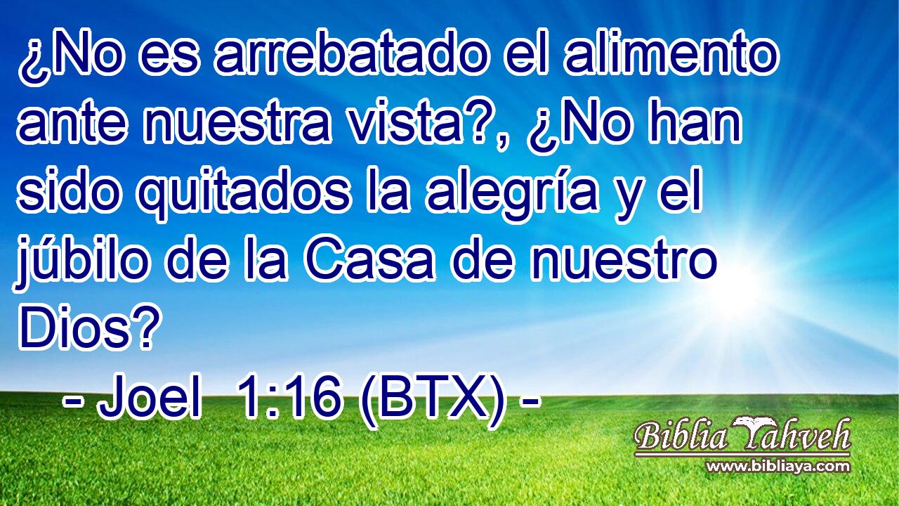 ¿No es arrebatado el alimento ante nuestra vista?, ¿No han sido quitados la alegría y el júbilo de la Casa de nuestro Dios?