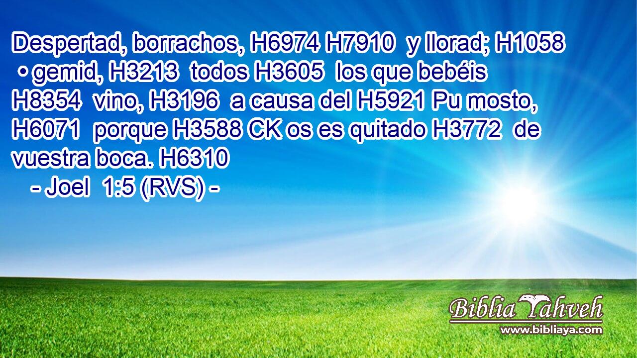 Despertad, borrachos, H6974 H7910  y llorad; H1058  • gemid, H3213  todos H3605  los que bebéis H8354  vino, H3196  a causa del H5921 Pu mosto, H6071  porque H3588 CK os es quitado H3772  de vuestra boca. H6310  