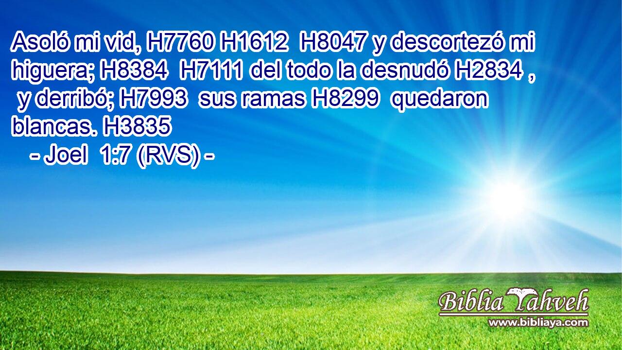 Asoló mi vid, H7760 H1612  H8047 y descortezó mi higuera; H8384  H7111 del todo la desnudó H2834 ,  y derribó; H7993  sus ramas H8299  quedaron blancas. H3835  