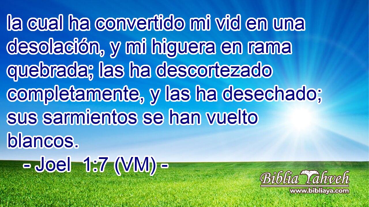  la cual ha convertido mi vid en una desolación, y mi higuera en rama quebrada; las ha descortezado completamente, y las ha desechado; sus sarmientos se han vuelto blancos. 