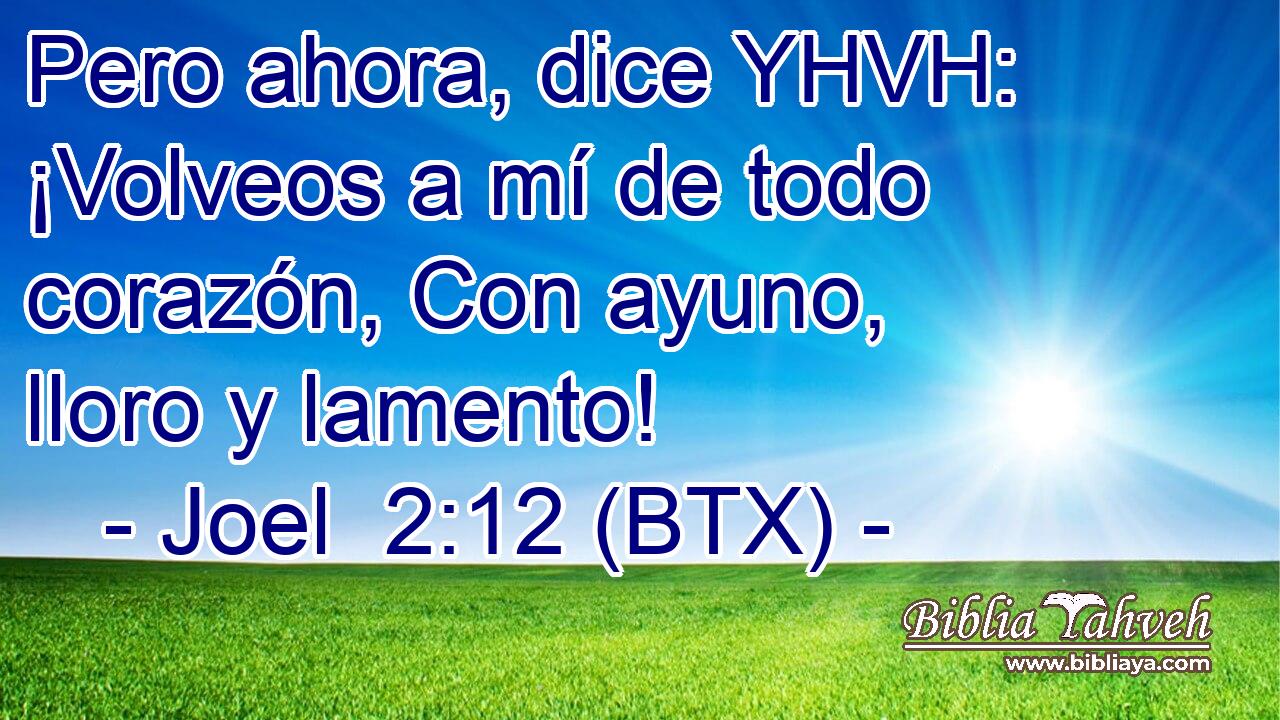 Pero ahora, dice YHVH: ¡Volveos a mí de todo corazón, Con ayuno, lloro y lamento!