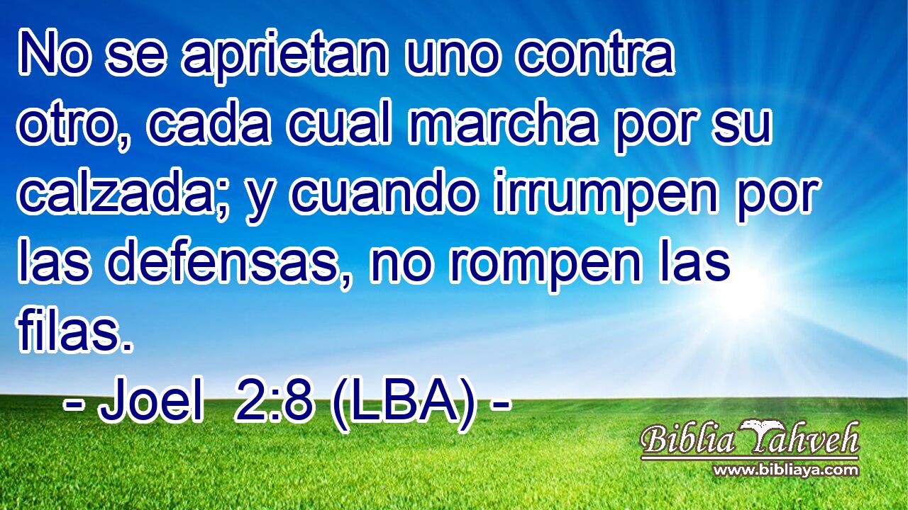 No se aprietan uno contra otro, cada cual marcha por su calzada; y cuando irrumpen por las defensas, no rompen las filas.