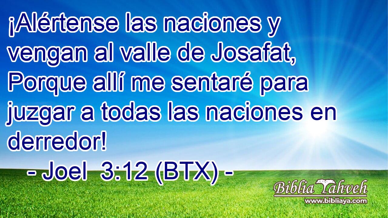 ¡Alértense las naciones y vengan al valle de Josafat, Porque allí me sentaré para juzgar a todas las naciones en derredor!