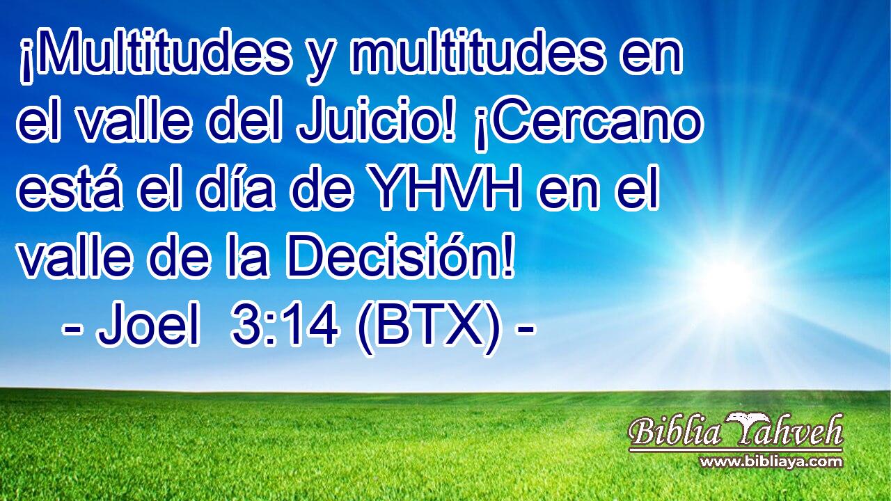 ¡Multitudes y multitudes en el valle del Juicio! ¡Cercano está el día de YHVH en el valle de la Decisión!