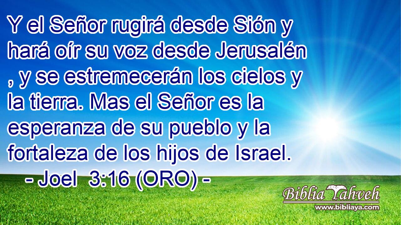  Y el Señor rugirá desde Sión y hará oír su voz desde Jerusalén , y se estremecerán los cielos y la tierra. Mas el Señor es la esperanza de su pueblo y la fortaleza de los hijos de Israel. 
