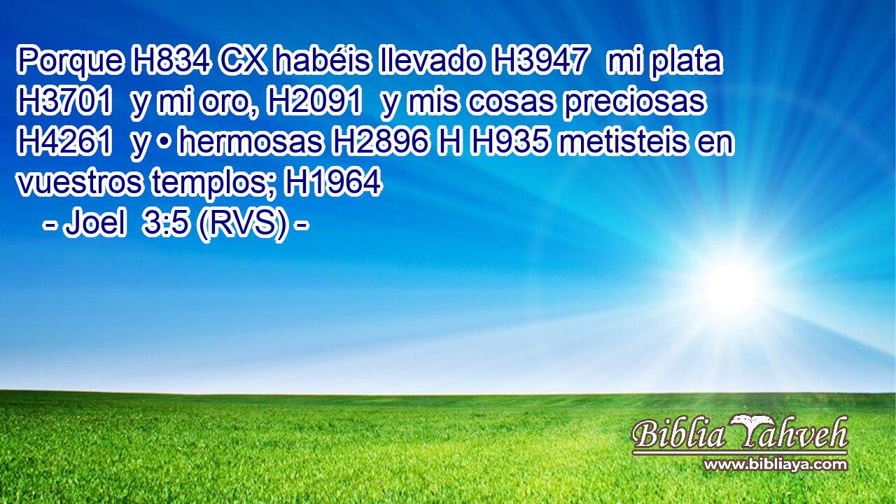Porque H834 CX habéis llevado H3947  mi plata H3701  y mi oro, H2091  y mis cosas preciosas H4261  y • hermosas H2896 H H935 metisteis en vuestros templos; H1964  
