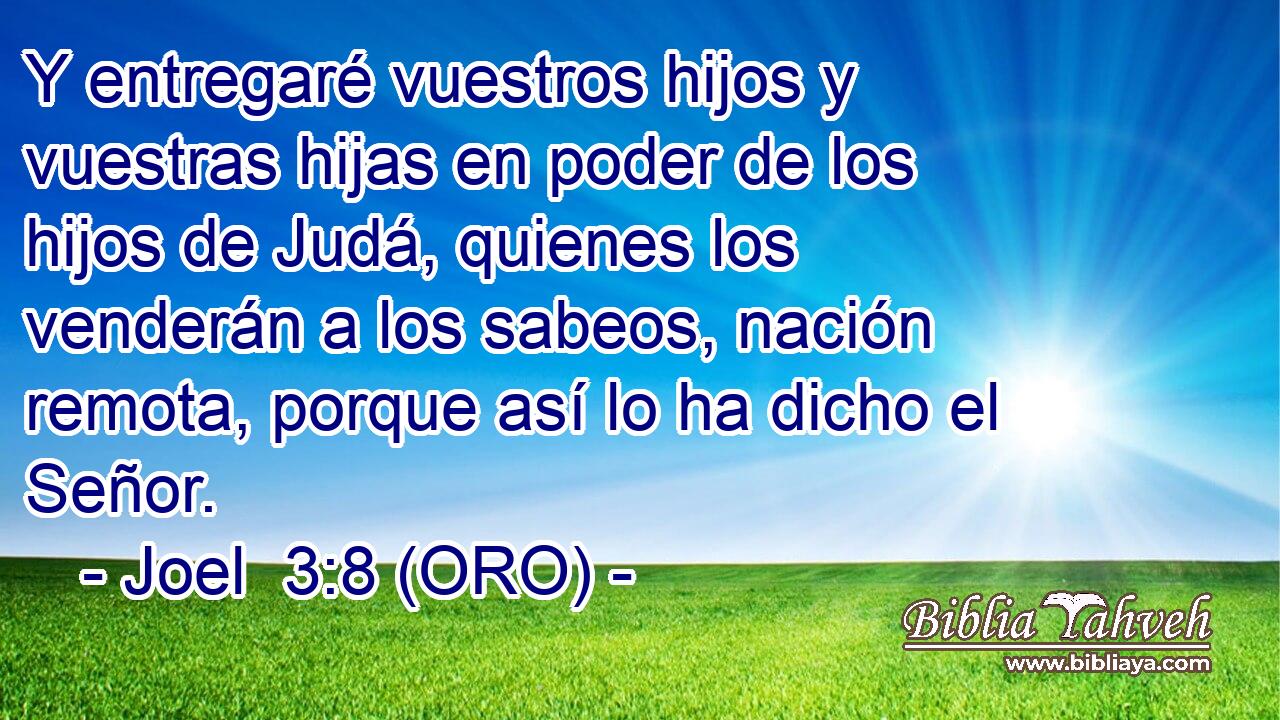  Y entregaré vuestros hijos y vuestras hijas en poder de los hijos de Judá, quienes los venderán a los sabeos, nación remota, porque así lo ha dicho el Señor. 
