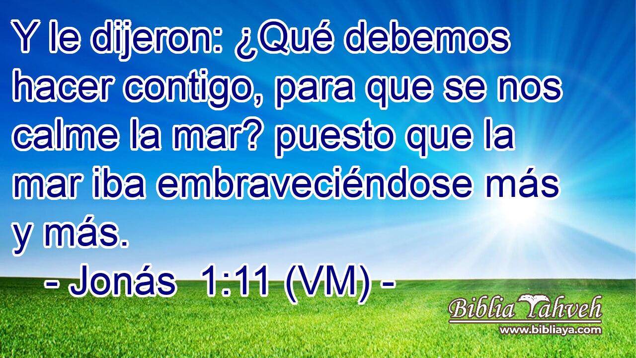  Y le dijeron: ¿Qué debemos hacer contigo, para que se nos calme la mar? puesto que la mar iba embraveciéndose más y más. 