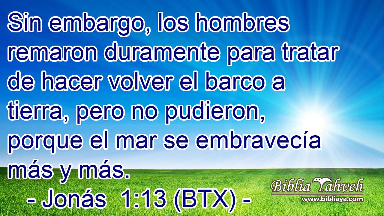 Sin embargo, los hombres remaron duramente para tratar de hacer volver el barco a tierra, pero no pudieron, porque el mar se embravecía más y más.
