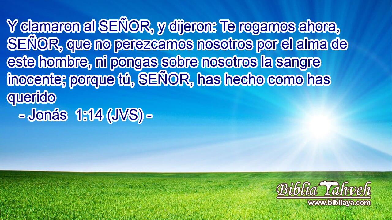 Y clamaron al SEÑOR, y dijeron: Te rogamos ahora, SEÑOR, que no perezcamos nosotros por el alma de este hombre, ni pongas sobre nosotros la sangre inocente; porque tú, SEÑOR, has hecho como has querido