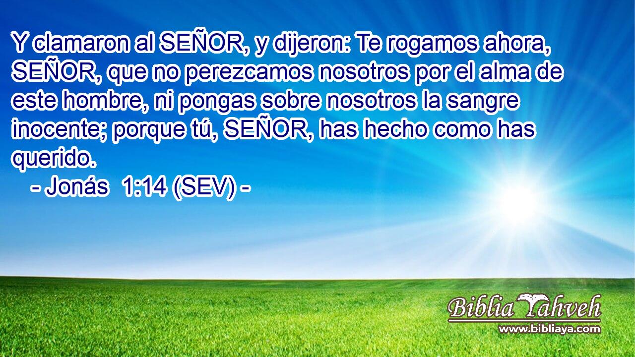 Y clamaron al SEÑOR, y dijeron: Te rogamos ahora, SEÑOR, que no perezcamos nosotros por el alma de este hombre, ni pongas sobre nosotros la sangre inocente; porque tú, SEÑOR, has hecho como has querido.