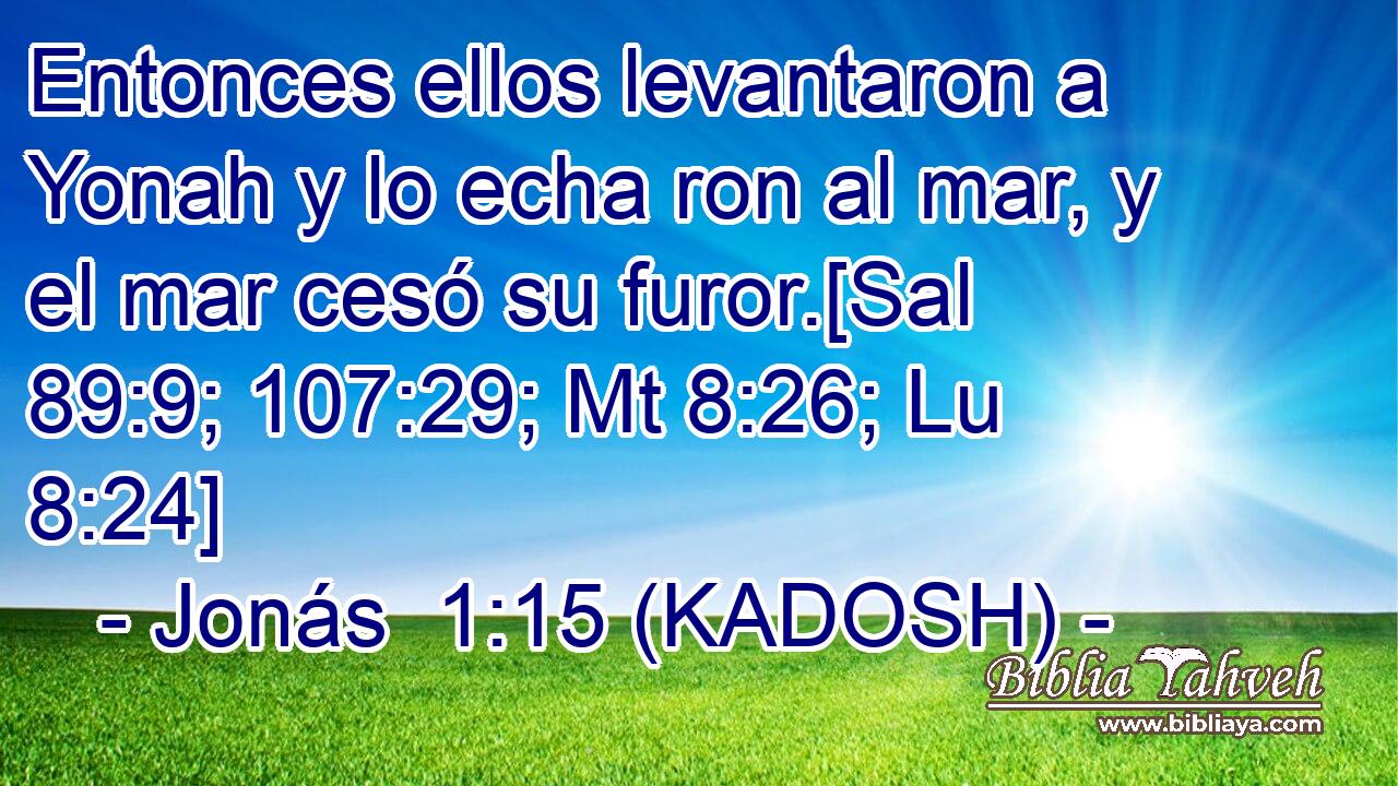  Entonces ellos levantaron a Yonah y lo echa ron al mar, y el mar cesó su furor.[Sal 89:9; 107:29; Mt 8:26; Lu 8:24] 