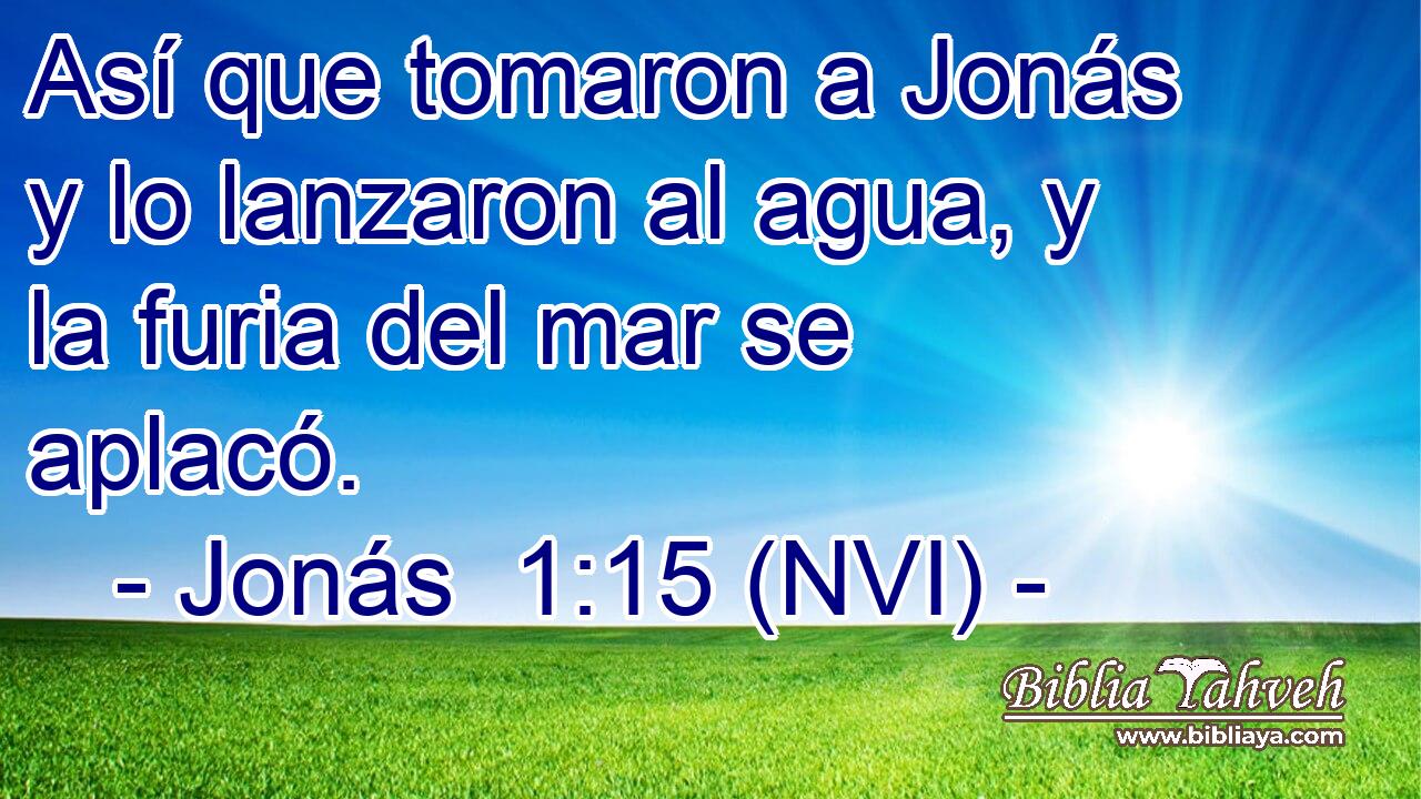  Así que tomaron a Jonás y lo lanzaron al agua, y la furia del mar se aplacó. 