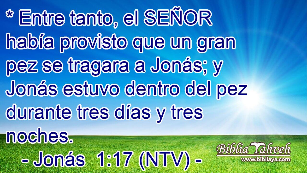 * Entre tanto, el SEÑOR había provisto que un gran pez se tragara a Jonás; y Jonás estuvo dentro del pez durante tres días y tres noches.