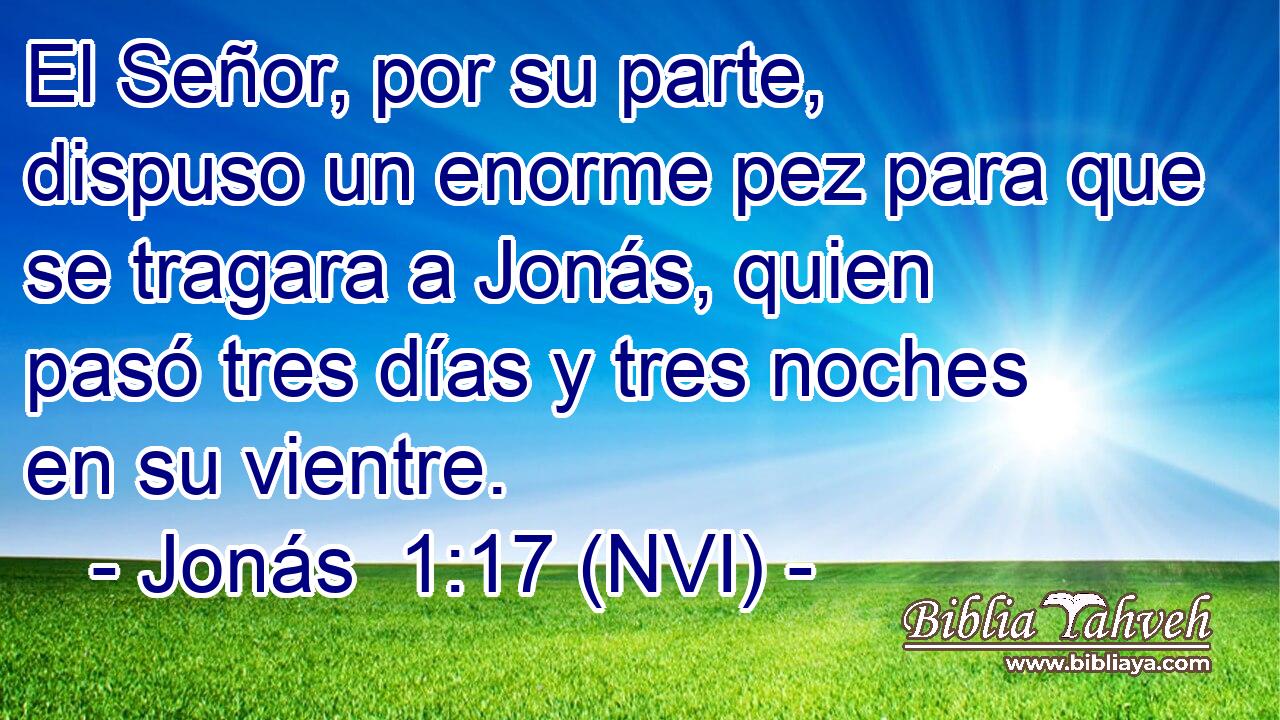  El Señor, por su parte, dispuso un enorme pez para que se tragara a Jonás, quien pasó tres días y tres noches en su vientre. 