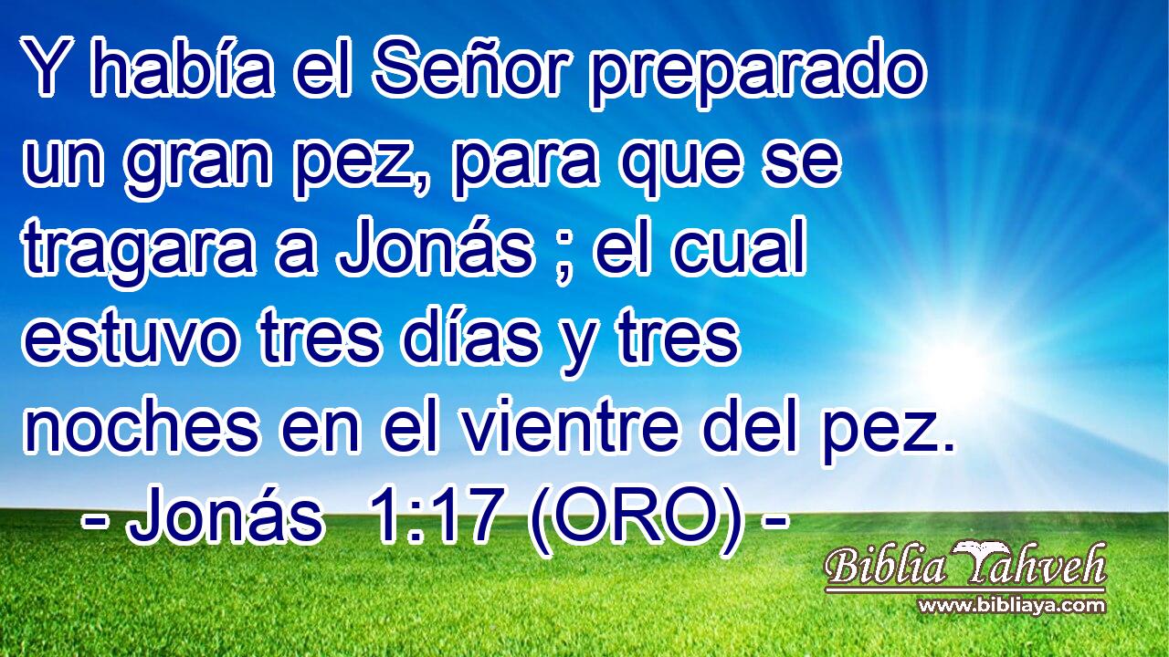  Y había el Señor preparado un gran pez, para que se tragara a Jonás ; el cual estuvo tres días y tres noches en el vientre del pez. 