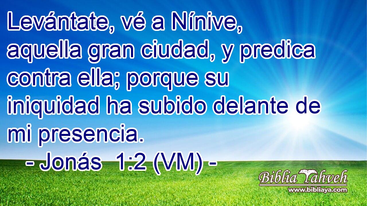  Levántate, vé a Nínive, aquella gran ciudad, y predica contra ella; porque su iniquidad ha subido delante de mi presencia. 