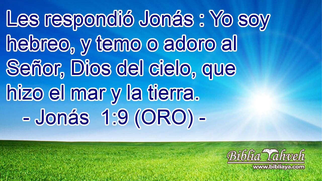  Les respondió Jonás : Yo soy hebreo, y temo o adoro al Señor, Dios del cielo, que hizo el mar y la tierra. 